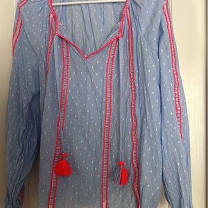 Lilly Pulitzer Blue Blouse with Pink/Coral Accents EEUC